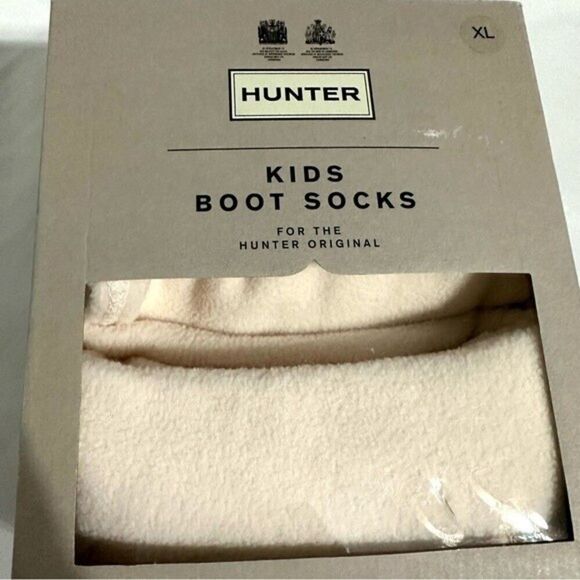 HUNTER Boots Kids Boot Socks size XL Cream with red and black logo fleece - Picture 4 of 8